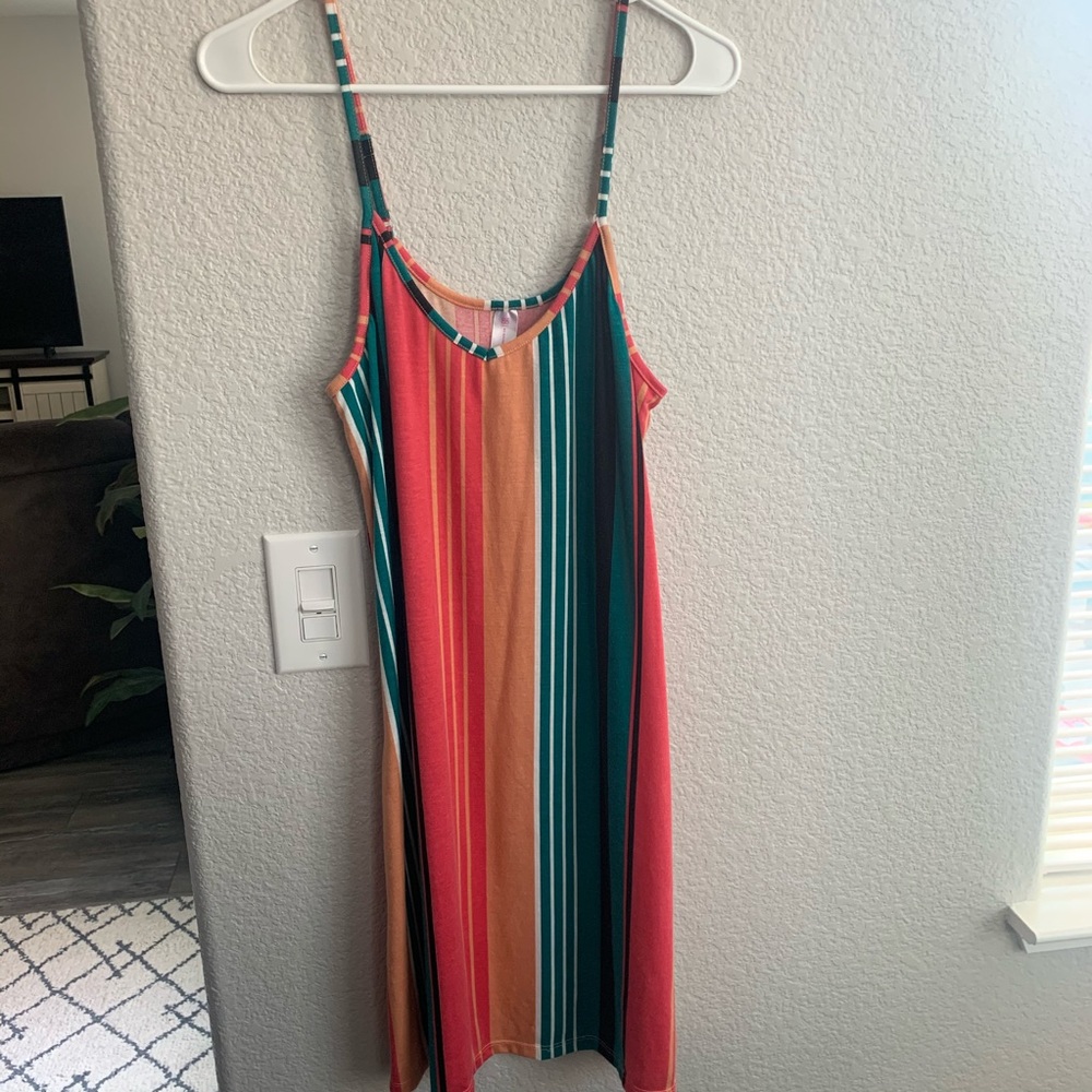 Rainbow Stripe midi dress size Large (11-13)